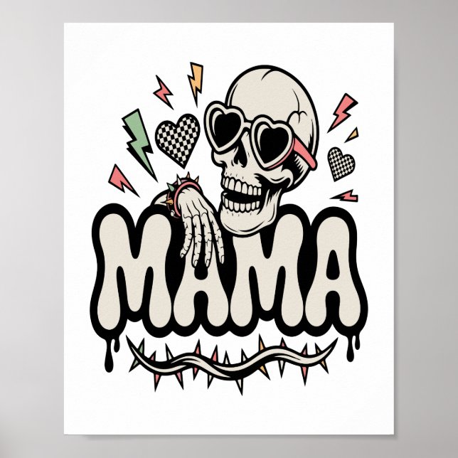 Funny Halloween Mama Cool Skull Poster (Front)