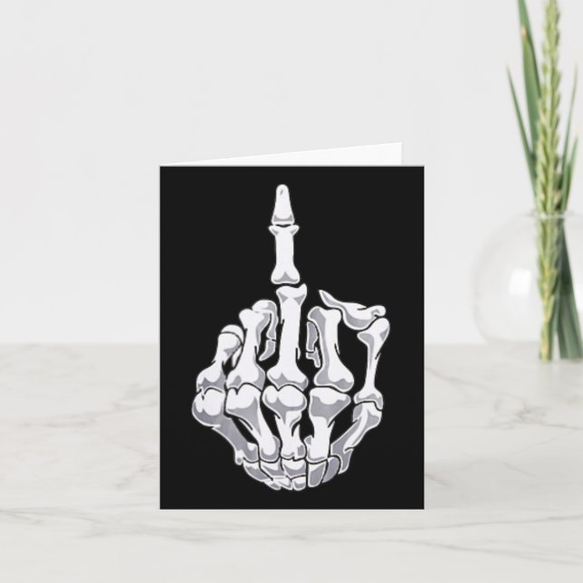 Funny Halloween Middle Finger Skeleton Hand Skull  Card (Front)