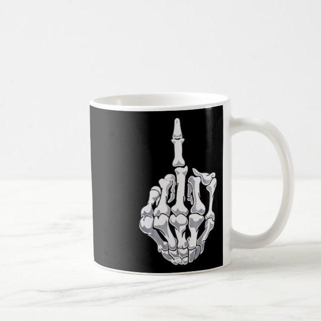Funny Halloween Middle Finger Skeleton Hand Skull  Coffee Mug (Right)