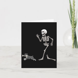 Funny Halloween Miniature Schnauzer And Skeleton Card