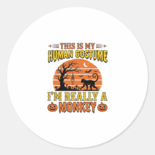 Funny Halloween Monkey Human Costume Shirt Design_ Classic Round Sticker