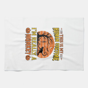 Funny Halloween Monkey Human Costume Shirt Design_ Kitchen Towel