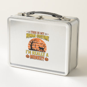 Funny Halloween Monkey Human Costume Shirt Design_ Metal Lunch Box