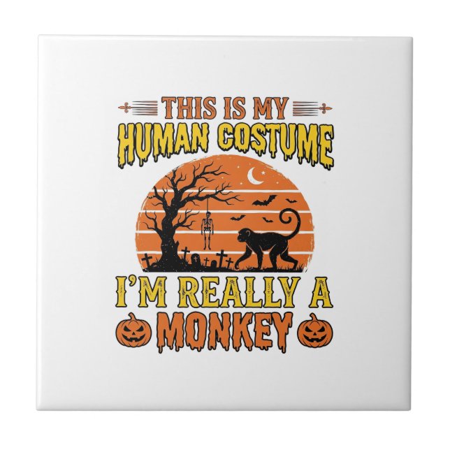 Funny Halloween Monkey Human Costume Shirt Design_ Tile (Front)