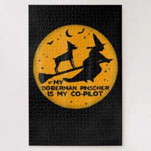 Funny Halloween My Doberman Pinscher Ís Co-pilot Jigsaw Puzzle