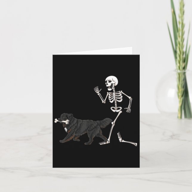 Funny Halloween Newfoundland And Skeleton  Card (Front)