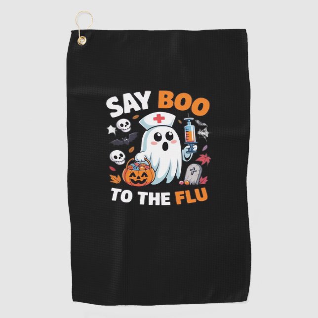 Funny Halloween Nurse Ghost T-Shirt – “Say Boo to  Golf Towel (Front)