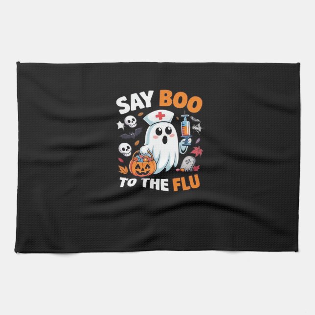 Funny Halloween Nurse Ghost T-Shirt � �Say Boo to  Kitchen Towel (Horizontal)