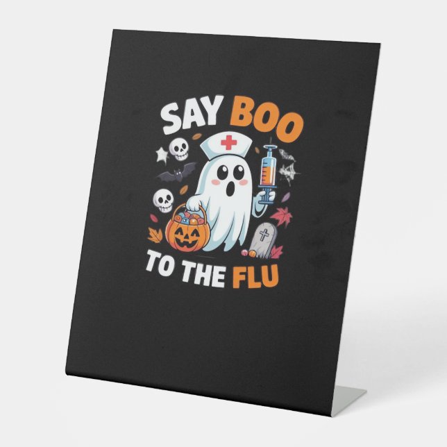 Funny Halloween Nurse Ghost T-Shirt � �Say Boo to  Pedestal Sign (Front)
