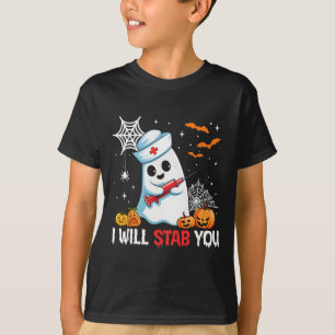 Funny Halloween Nurse I Will Stab You Ghost Men Wo T-Shirt