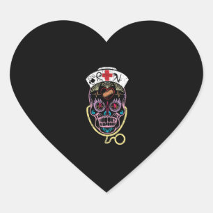 Funny Halloween Nurse Sugar Skull Day of the Dead Heart Sticker