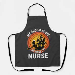 Funny Halloween Nurse Witch Broom Costume Graphic Apron