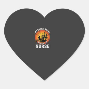 Funny Halloween Nurse Witch Broom Costume Graphic Heart Sticker
