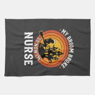 Funny Halloween Nurse Witch Broom Costume Graphic Kitchen Towel