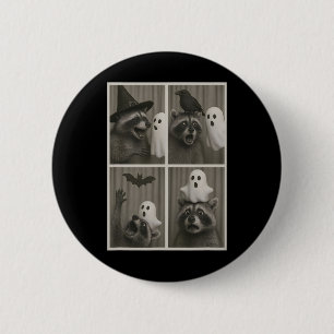 Funny Halloween Party Raccoon Photo Cabin Design 2 Inch Round Button