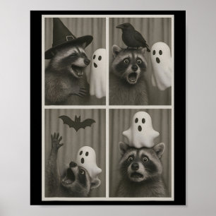 Funny Halloween Party Raccoon Photo Cabin Design  Poster