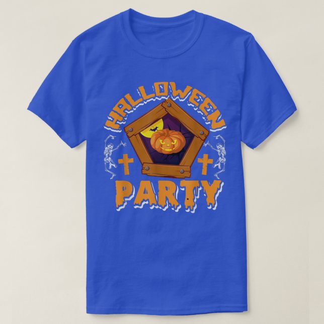 Funny Halloween Party Skeletons Pumpkin Frame Cost T-Shirt (Design Front)