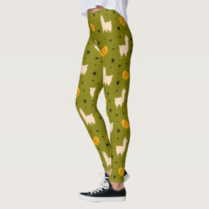 Funny Halloween Pattern Scary Pumpkin Llama Animal Leggings