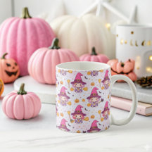 Funny Halloween Pattern with Pumpkins and witch 