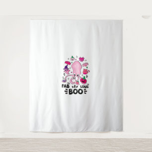 Funny Halloween Pink Cat Ghost Juggling Octopus Fa Tapestry