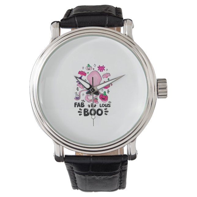 Funny Halloween Pink Cat Ghost Juggling Octopus Fa Watch (Front)