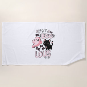 Funny Halloween Pink Ghost Spooktacular Cat Fab BO Beach Towel
