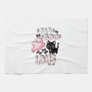 Funny Halloween Pink Ghost Spooktacular Cat Fab BO Kitchen Towel