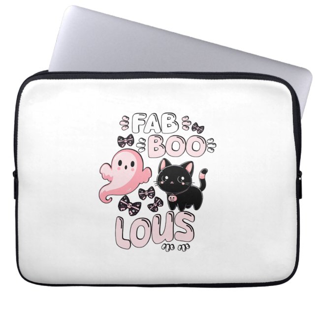 Funny Halloween Pink Ghost Spooktacular Cat Fab BO Laptop Sleeve (Front)