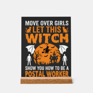 Funny Halloween Postal Worker Witch Cat Graphic Acrylic Sign