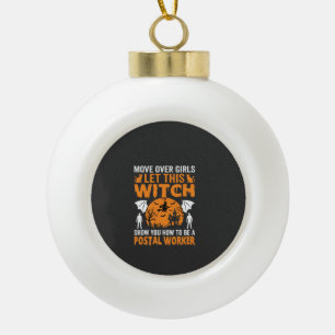 Funny Halloween Postal Worker Witch Cat Graphic Ceramic Ball Christmas Ornament