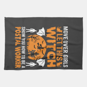 Funny Halloween Postal Worker Witch Cat Graphic Kitchen Towel