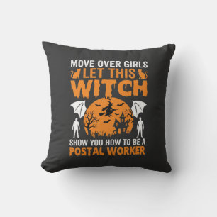 Funny Halloween Postal Worker Witch Cat Graphic Throw Pillow