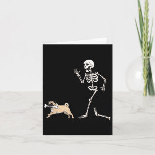 Funny Halloween Pug And Skeleton  Card