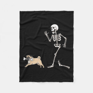 Funny Halloween Pug And Skeleton Fleece Blanket