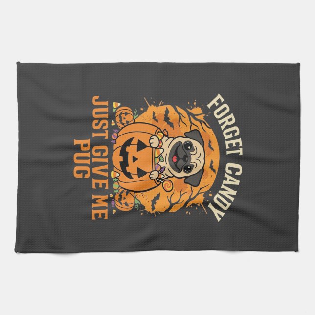 Funny Halloween Pug Candy Design_1 Kitchen Towel (Horizontal)