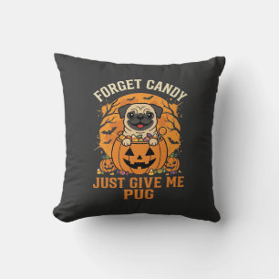 Funny Halloween Pug Candy Design_1 Throw Pillow