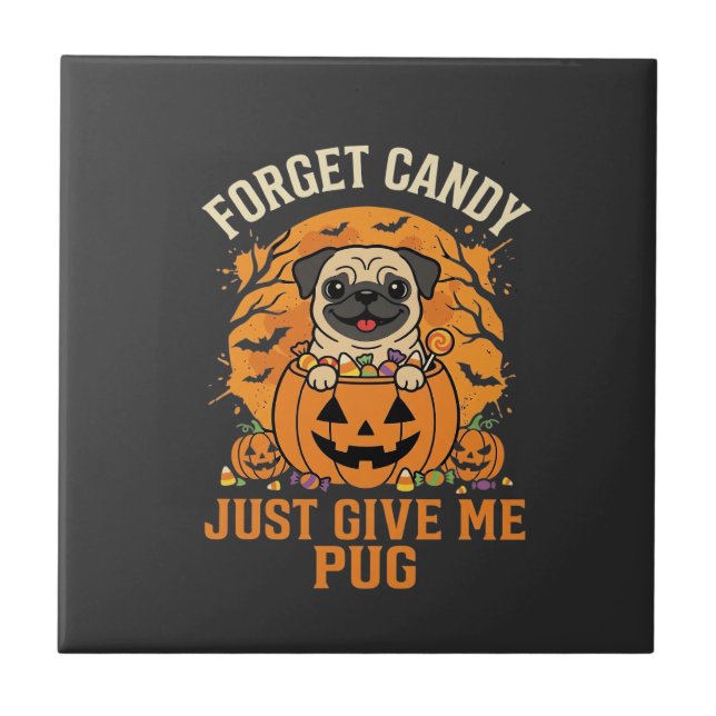 Funny Halloween Pug Candy Design_1 Tile (Front)