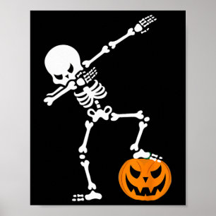 Funny Halloween Pumpkin Dabbing Skeleton For Men W Poster
