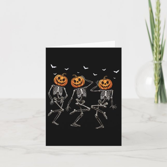 Funny Halloween Pumpkin Dancing Skeleton Costume W Card (Front)