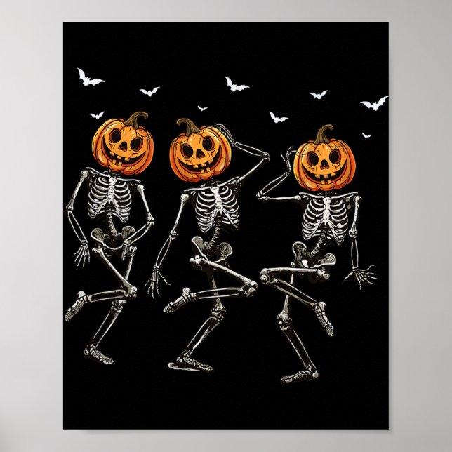 Funny Halloween Pumpkin Dancing Skeleton Costume W Poster (Front)