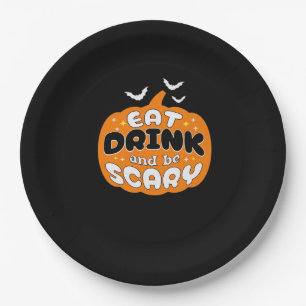 Funny Halloween Pumpkin Eat Drink And Be Scary Ess Paper Plate