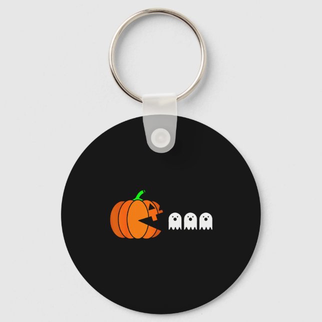 Funny Halloween Pumpkin Eating Ghost, Gamer Men Wo Keychain (Front)