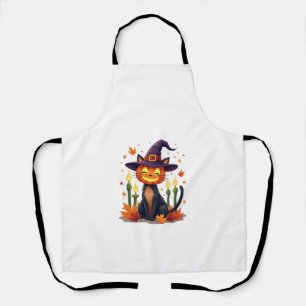 Funny Halloween Pumpkin Head Cat Lover Apron