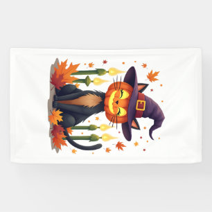 Funny Halloween Pumpkin Head Cat Lover Banner