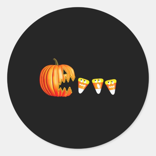 Funny Halloween Pumpkin Jack O Lantern Eating Cand Classic Round Sticker (Front)