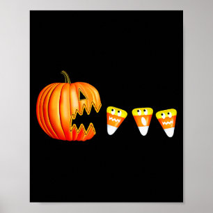 Funny Halloween Pumpkin Jack O Lantern Eating Cand Poster