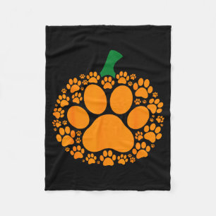 Funny Halloween Pumpkin Paw Print Dog Lover Cat Fleece Blanket