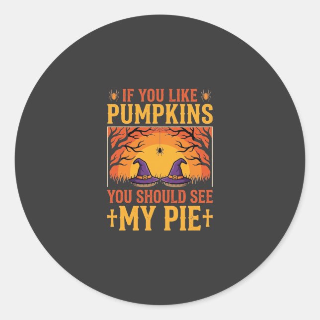 Funny Halloween Pumpkin Pie Witch Design_1 Classic Round Sticker (Front)