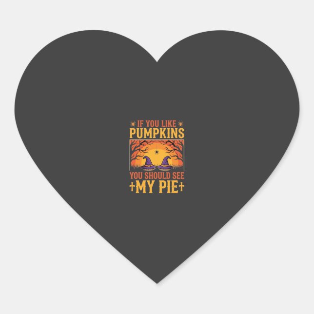 Funny Halloween Pumpkin Pie Witch Design_1 Heart Sticker (Front)