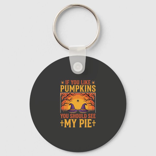 Funny Halloween Pumpkin Pie Witch Design_1 Keychain (Front)